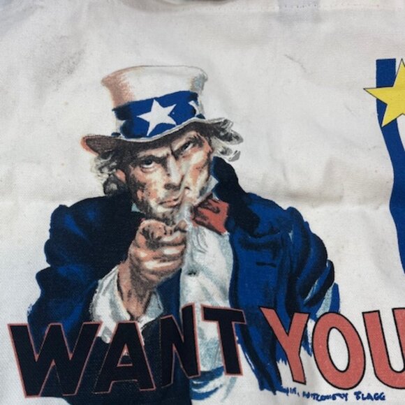 Two Sided Uncle Sam" I Want You" Canvas USA Themed Shopping Tote Bag 13"x4"x14" - Picture 9 of 16